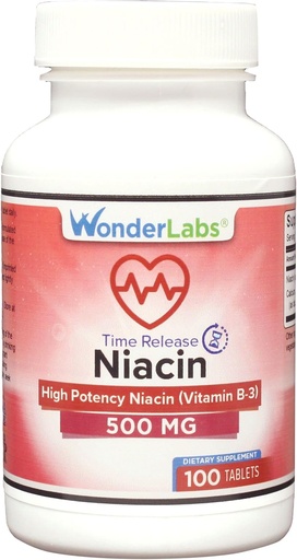 [BRSWIZITCBYAKC36] Wonder Laboratories High Potancy Time Release Niacin (Vitamin B3) 500 Mg 100 Tablets Non-GMO, Gluten Free Supplement