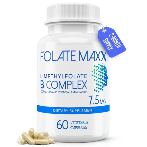 [BRSWYYLYCEPWOGTZ] L Methylfolate 7.5mg with Active Vitamin B Complex – 60 Capsules – High Potency 5-MTHF with B6 Blend and Methyl B12 Supplement – 3-in-1, Non-GMO, Gluten Free (2-Month Supply)