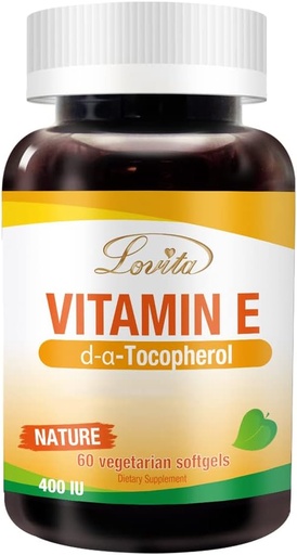 [BRSWG2YFO57AE2TF] Lovita Vitamin E 400 IU Softgels, Natural 268 mg (as D Alpha Tocopherol), Vegan for Healthy Skin, Hair, Nails & Immune System Support, 60 Vegetarian Softgels