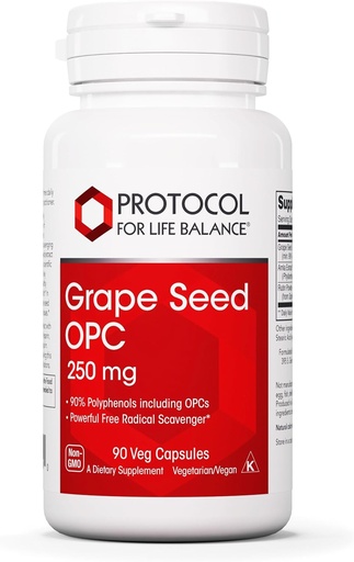 [BRSWIEYYOZ4BK3T4] PROTOCOL ДЛЯ ЖИТТЯ BALANCE Grape Seed OPC - 250mg - 90% Поліфеноли - з екстрактом рутину та Амли Фрукти - Капсула насіння Grape - Non-GMO & Kosher - 90 Veg Caps