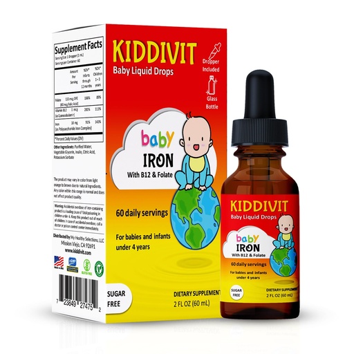 [BRSWY23YBZ7RMYL7] Baby Iron Liquid Drops with Vitamin B12 & Folate – Gentle Iron Support Supplement – 60 Daily Servings, Inulin Fortified Prebiotic Fiber – Sugar Free, Gluten Free, Vegetarian, 2oz