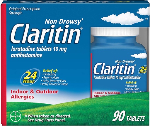 [BRSWIYYHOMCQG2L6] Claritin Innendørs og utendørs Allergi Relief, 90-tabeller