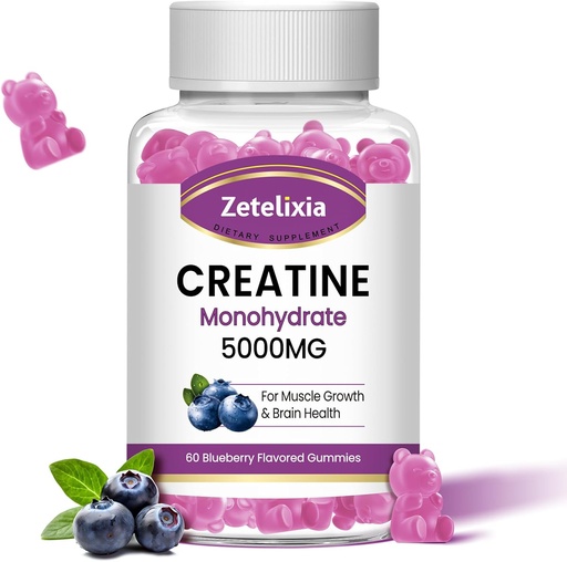 [BRSRAYIZBN6AEFYV] Creatine Monohydrate Gummies 5g for Men & Women, Chewables Creatine Monohydrate for Muscle Strength & Muscle Builder, Vitamin B12 for Energy Support, Non-GMO, Blueberry Flavor, 60 Count