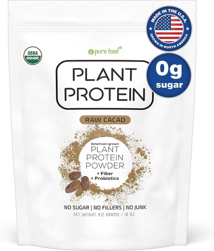 [BRSWKZYIBF7QOCT6] Pure Food: Plant Based Protein Powder with Probiotics | Organic, Clean, All Natural, Vegan, Vegetarian, Whole Superfood Nutritional Supplement with No Additives | Keto (Chocolate)