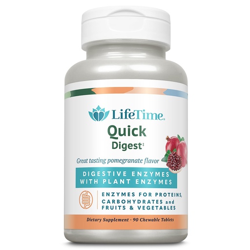 [BRSROCDQCUPQE33G] LIFETIME Quick Digest Digestive Enzymes - Plant Enzymes for Proteins, Carbohydrates, Fruits and Vegetables - Digestive Health Support - Pomegranate Flavor - 90 Servings, 90 Chewable Tablets