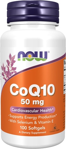 [BRSWIY32BQNBS2TC] NOW Supplements, CoQ10 50 mg, Pharmaceutical Grade, All-Trans Form produced by Fermentation, 100 Softgels
