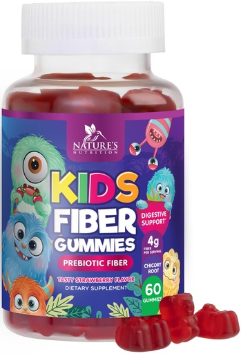 [BRSW2FQ5CNYAG2Q6] Fiber Gummies for Kids - Dietary Fiber 4g Per Serving - Daily Kids Fiber Gummy Supplement - Soluble Inulin Prebiotic Gummy for Digestive Health Support - Plant-Based Regularity Support - 60 Gummies