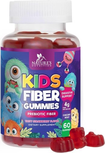 [BRSW2FQ5CNYAG2Q6] Fiber Gummies for Kids, Daily 4g Gummy Fiber Supplement, Prebiotic Digestive Health Support - Nature's Plant Based Soluble Fiber, Supports Regularity & Digestion for Kids Non-GMO - 60 Gummies