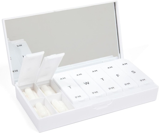 [BRSRAYDYOYBGEDTD] PORT X POLISH Designer Weekly Pill Box Organizer (AM/PM 2X Daily, Crisp White) | Compact, Stylish 7-Day Vitamin Supplement Case | Cute Portable Mini Travel Medicine Carrier | BPA-Free Pillbox Caddy
