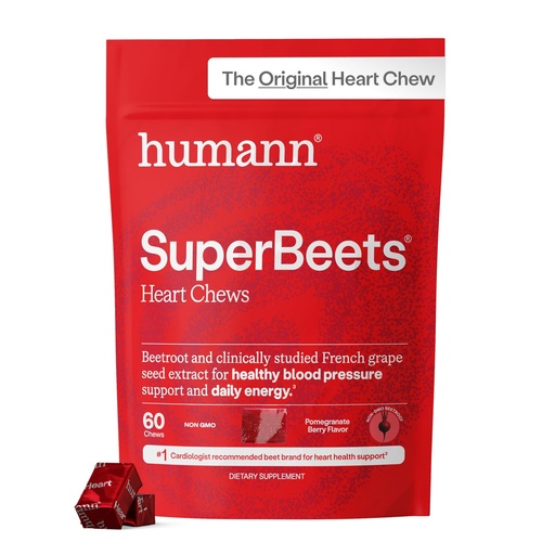 [BRSWGAI3BB4BE2TU] Humann SuperBeets Heart Chews, Beet Root Powder Support Energy Supplement, Nitric Oxide and Blood Pressure Support, Grape Seed Extract & Non-GMO, Heart Health, Pomegranate Berry Flavor, 60 Count