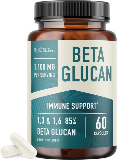 [BRSWGADRCQNRG2QV] Beta Glucan osagarria 1100mg Immunity, Skin & Gut Support | 1.3D & 1,6 Beta Glucans Indarraren formula gehigarria | %85 kontzentratua eta 500mg kapsula bakoitzeko | GMO ez, Vegan, Gluten-Free 60ct