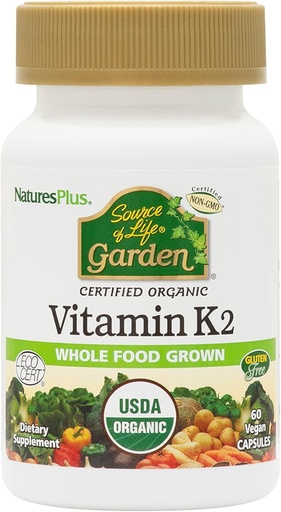 [BRSWYBLQDMDQOG3A] NaturesPlus Джерело життя саду Вітамін K2-60 Vegan Капсули, Пакет 2 - Бон підтримки - Сертифікована органічна, Non-GMO, клейковина Безкоштовна - 120 Всього сервірувань