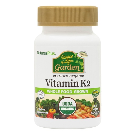[BRSWYBLQDMDQOG3A] NaturesPlus Source of Life Garden Vitamin K2 - 60 Capsules, Pack of 2 - Supports Healthy Bones - USDA Certified Organic, Non-GMO, Vegan, Gluten Free - 120 Total Servings