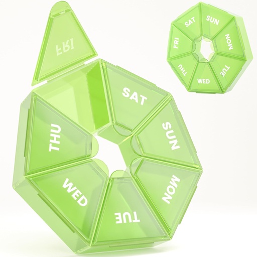[BRSWYHQTOJYB4232] Wekelijkse pil Organisator, 2 Pack Portable Pill Box Medicine geval 6 Kleuren (Zeven Dag) Nieuwe Editie voor Vitamine/Visolie/Pills/Suplements-Arthritis Vriendelijk (Groen)