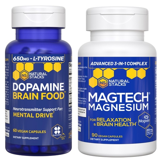 [BRSWYAQTA5YQ2DLU] NATURAL STACKS Dopamine Brain Food + Magtech Magnesium Bundle - Chelated Magnesium Complex - Supports Brain Health & Mental Drive* - 150 Total Capsules