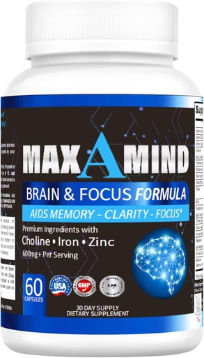 [BRSRA2QRA4BBSCLG] MaxAMind Brain Focus Formel - Premium Nootrop Brain Supplement, for mænd og kvinder - Coffeine-Free Focus Formel Kapsler for koncentration, hukommelse støtte, forbedre mental Klarhed og alerness