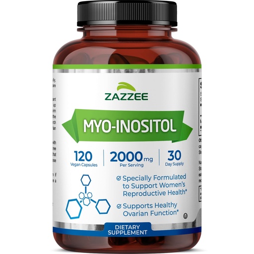[BRSWKGATBUFA4EA7] Zazzee Myo-Inositol Capsules, 2000 mg per Serving, 120 Vegan Capsules, Ideal Dosage for 40:1 Ratio, Certified Kosher, Hormone Balance & Healthy Ovarian Function Support, Non-GMO, Made in the USA