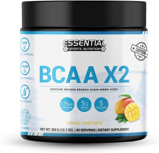 [BRSRAGL3AV7B43Q3] BCAAs with 175mg Caffeine | 40 Serving | Keto-Approved, Non-GMO, Gluten Free Supplement | Peach-Mango Flavor
