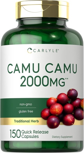 [BRSW2AAYOQIGY3AZ] Carlyle Camu Camu mit Vitamin C | 2000mg | 150 Kapseln | Kräuterextrakt Ergänzung | Myrciaria Dubia | Non-GMO und glutenfrei