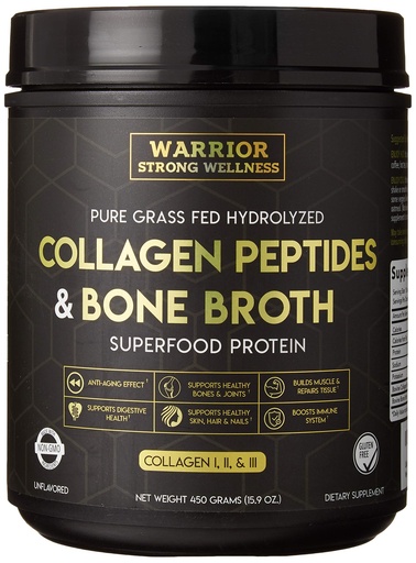 [BRSWGZYFAUPQKHT7] Premium Collagen Peptides Bone Broth Powder: Grass Fed Hydrolyzed Collagen Boost for Healthy Skin, Nails, Hair, Joints, Muscles, Bones, Digestion, Keto Friendly, Unflavored