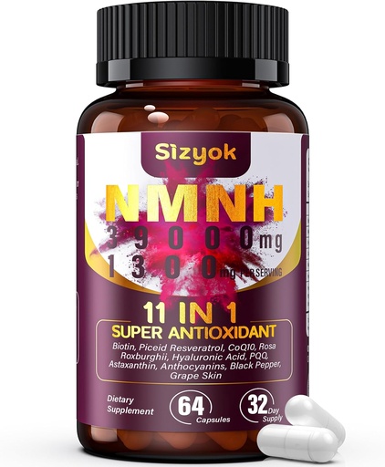 [BRSRAAY2BABGEHT4] NMNH Supplement (Dihydronicotinamide Mononucleotide) 600mg，NAD Supplement with Resveratrol, CoQ10, Biotin & Hyaluronic Acid | Support Cellular Energy, Metabolism & Skin Wellness, 64 Capsules