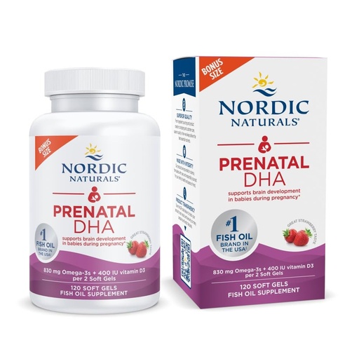 [BRSWG2YDOYIA4CT6] Nordic Naturals Prenatal DHA, Strawberry - 120 Soft Gels - 830 mg Omega-3 + 400 IU Vitamin D3 - Supports Brain Development in Babies During Pregnancy & Lactation - Non-GMO - 60 Servings