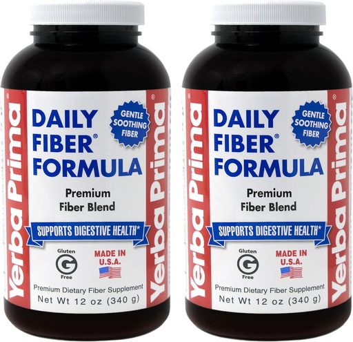 [BRSWIYQACECR2ETK] Yerba Prima Daily Fiber Formula Powder - 12 oz (Pack of 2) - Soluble & Insoluble Dietary Fiber Supplement - Colon Cleanse - Gut Health - Vegan, Non-GMO, Gluten-Free