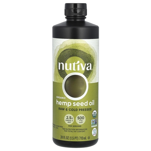 [BRSWIYQOAIDG22DG] Nutiva Organic Cold-Pressed Unrefined Raw Hemp Seed Oil, 24 Ounce, USDA Organic, Non-GMO, Whole 30 Approved, Vegan, Gluten-Free & Keto, Rich In Omega 3 & 6 Fatty Acids