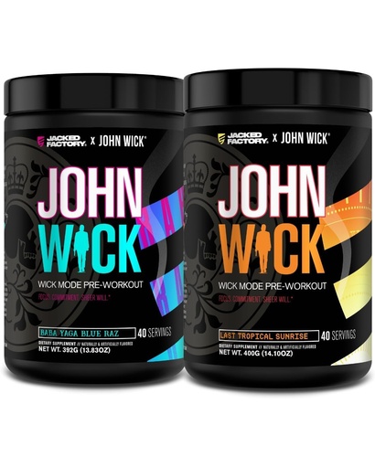 [BRSRAED2PN5AGE3P] Jacked Factory X John Wick - Wick Mode Pre Workout Powder - Intense Energy, Battle-Ready Focus, Unstoppable Commitment, and Sheer Will - Baba Yaga Blue Raz & Last Tropical Sunrise