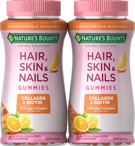 [BRSWGCQKOQMQODQ2] Nature's Bounty Biotin and Collagen, Citrus-Flavored Gummies, 80 Ct (2 Pack)