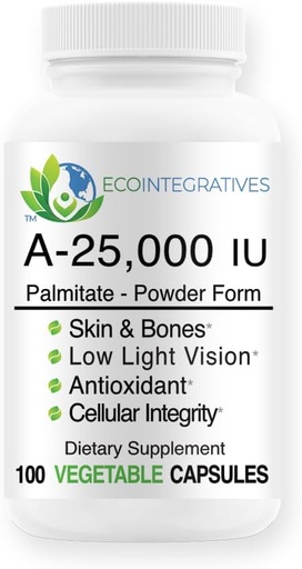 [BRSRAZAEOZ7GMCT3] A-25,000 iu Palmitate Vegan, Powder Form (100 Capsules) Non-GMO, Supports Low Light Vision, Immune Support, Cellular Integrity of Skin & Bones, Antioxidant