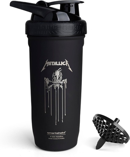 [BRSRA2YLDINRS33A] Smartshake Rockband Reforce Stainless Steel Protein Shaker Bottle 900 ml | 30 oz - Leakproof Screw-on Lid - BPA Free - Non Insulated – Unisex (Metallica, Scary Guy Logo)