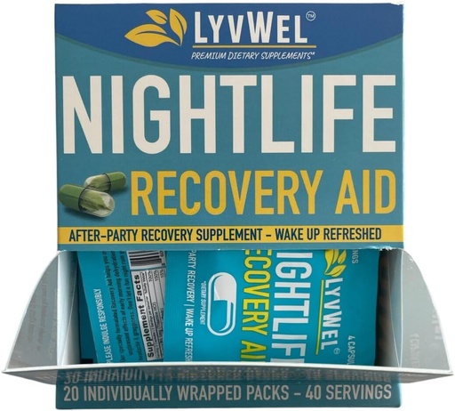 [BRSROFL5OIBB6DL5] LyvWel Nightlife Recovery Carton | Rapid Morning Rejuvenation, Liver Support | DHM, Electrolytes, B Vitamins - 20 Packs, 40 Servings