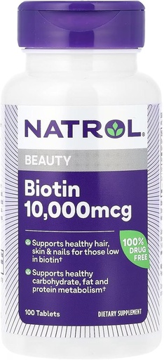 [BRSWIGAGBIBB63LY] Natrol Biotin Max 10000 Mcg, 100 Tablets