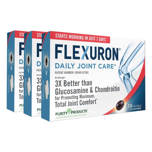 [BRSWYBAPOAMQYD3O] Purity Products Flexuron Joint Formula 3X Better Than Glucosamine and Chondroitin - Starts Working in just 7 Days - Krill Oil, Low Molecular Weight Hyaluronic Acid, Astaxanthin - 30 Count (3)