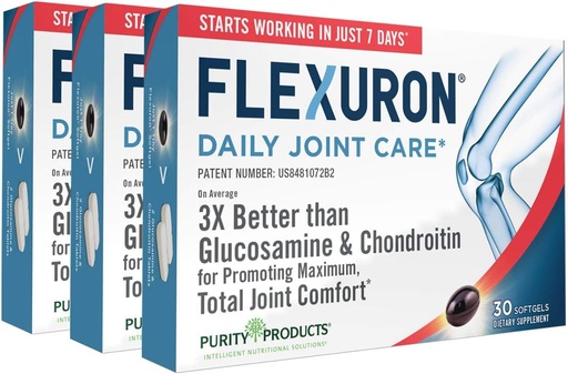 [BRSWYBAPOAMQYD3O] Purity Products Flexuron Joint Formula 3X Better Than Glucosamine and Chondroitin - Starts Working in just 7 Days - Krill Oil, Low Molecular Weight Hyaluronic Acid, Astaxanthin - 30 Count (3)