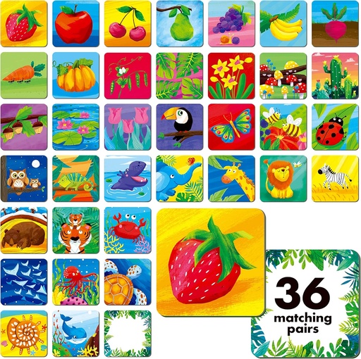 [BRSRMHT3BMNR4ELF] Memory Matching Game, 72 PCS Nature Theme Matching Cards for Toddlers 36 Pairs Memory Cards for Preschool 4 5 6 Years Old