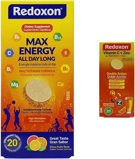 [BRSRAYYYOV6Q4ADK] Redoxon Max Energy Citrus Effervescent Tablets Immune Support Bundle Vitamin C Zinc Effervescent Orange Immune Support Tablets