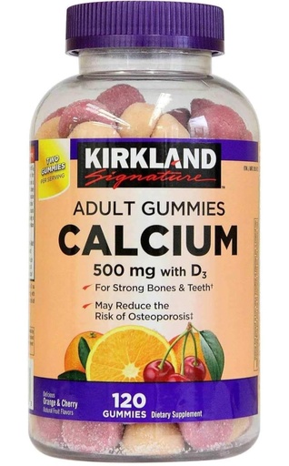 [BRSWIFD5BYGWY2IV] Kirkland Signature Chewable Calcium with Vitamin D3 Adult Gummies, 120 ct x 1 Bottle