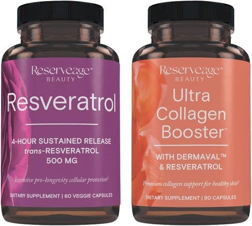 [BRSRMBTRBB5QIYDG] Reserveage Resveratrol & Ultra Collagen Booster - Resveratrol & Collagen Capsules for Cell & Skin Support - Features Dermaval - 60 Capsules, 90 Ultra Collagen Booster Capsules