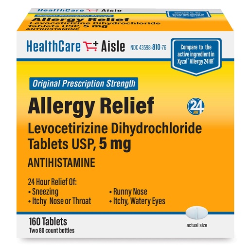 [BRSWGGQNOUHWGHLX] HealthCareAisle Allergy Relief - Levocetirizine Dihydrochloride Tablets USP, 5 mg, 160 Tablets, Original Prescription Strength Allergy Medication, 24-Hour Relief, 80 Count (Pack of 2)
