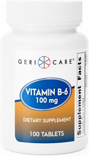 [BRSWIGQMC4EG2DD4] GeriCare Vitamin B-6 100mg, 100 Tablets – Daily Nutritional Support for Healthy Brain Function, Mood Enhancement, Circulatory Health & Metabolism – Helps Combat Fatigue & Promote Overall Wellness