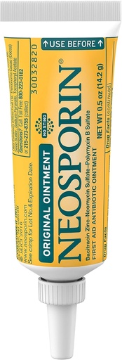 [BRSWIZYABMOWE3DY] Neosporin Original First Aid Antibiotic Ointment with Bacitracin Zinc for Infection Protection, Wound Care Treatment & Scar Appearance Minimizer for Minor Cuts, Scrapes and Burns,.5 oz