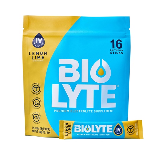 [BRSROCYHBMCR63QU] BIOLYTE IV Electrolyte Powder Packets, IV Liquid Drink Mix for Water, Doctor-Developed Hydration, Approved Dehydration Relief, Chemotherapy Must Haves for Women & Men- Lemon Lime (16 Sticks)