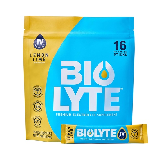 [BRSROCYHBMCR63QU] BIOLYTE IV Electrolyte Powder Packets, IV Liquid Drink Mix for Water, Doctor-Developed Hydration, HSA & FSA Approved Dehydration Relief, Chemotherapy Must Haves for Women & Men- Lemon Lime (16 Sticks)