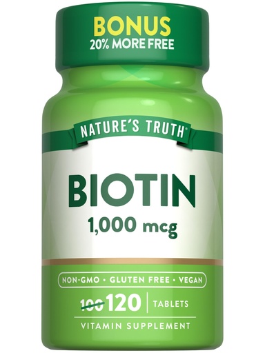 [BRSWKFARCUGQMA3Y] Nature's Truth Biotin | 1000mcg | 120 Tablets | Vegan, Non-GMO, Gluten Free Supplement