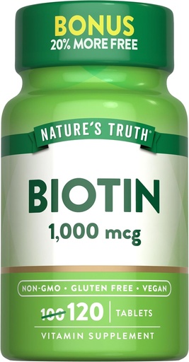[BRSWKFARCUGQMA3Y] Nature's Truth Biotin 1000mcg | 120 Tablets | Vegan, Non-GMO, Gluten Free Supplement