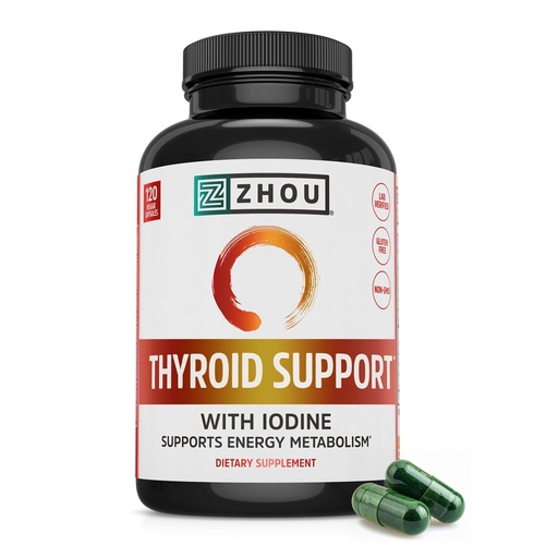 [BRSRAZD4OUDQKET6] ZHOU Thyroid Support - Thyroid Supplement for Women & Men with Zinc, Iodine, & Selenium, Cellular Energy Thyroid Complex with Ashwagandha, Kelp - 120 Veggie Capsules (Pack of 1)