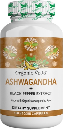 [BRSWIAQRB4EAICA5] Organic Veda Ashwagandha Supplements, 1500mg - Ashwagandha Capsules with Black Pepper Extract - Made from Pure 100% Organic Ashwagandha Root - Mood Support Supplement & Energy, 120 Veggie