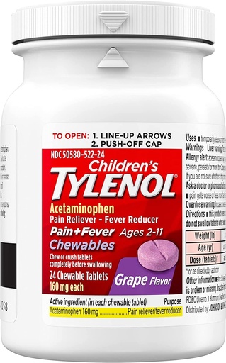 [BRSWEC35CQDRACD5] Tylenol Children's Pain Plus Fever, Grape, 24 Chewable Tablets (Pack of 2)